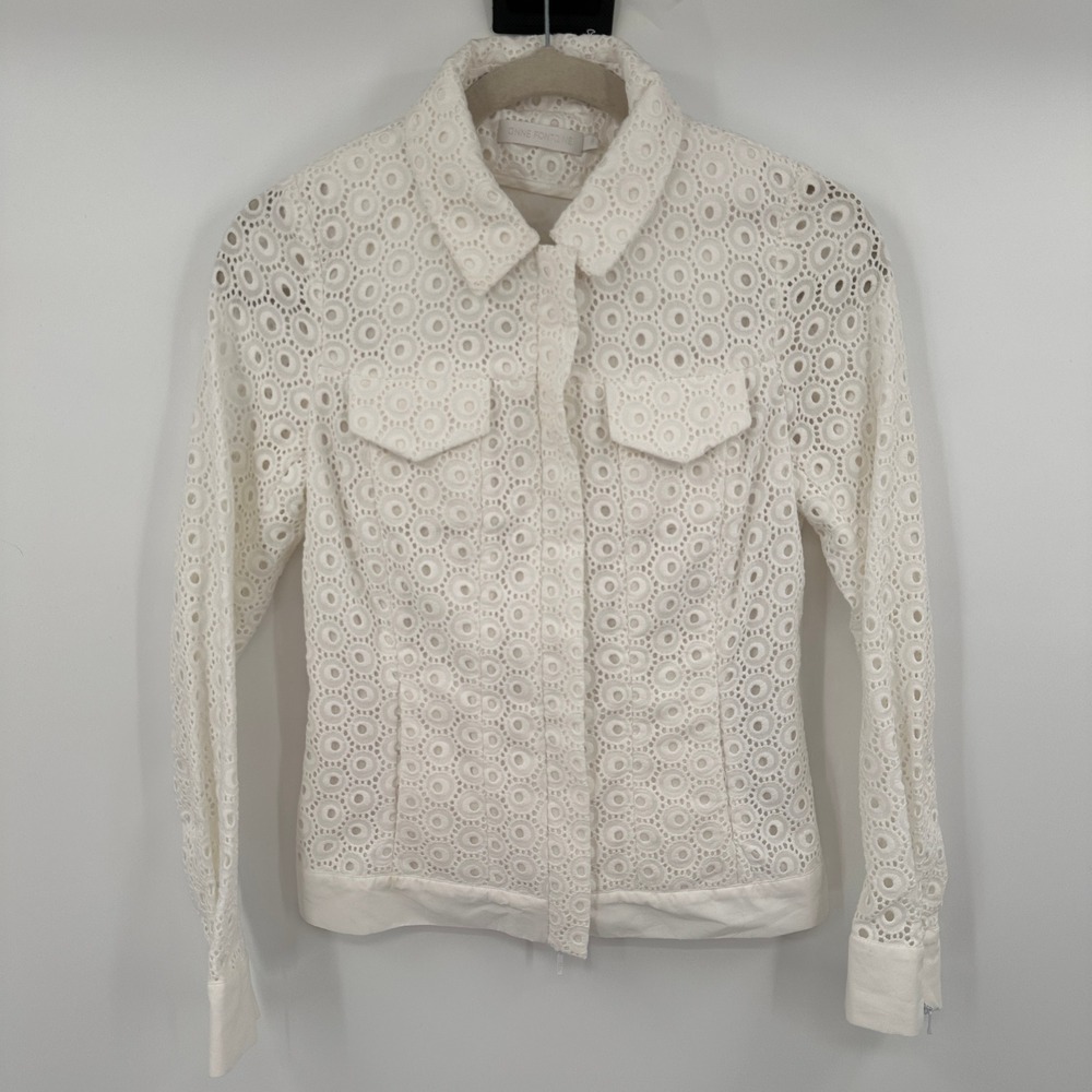 ANNE FONTAINE UGOLINE White Eyelet Cottonā Hidden Zipper Jacket Women's Size 36